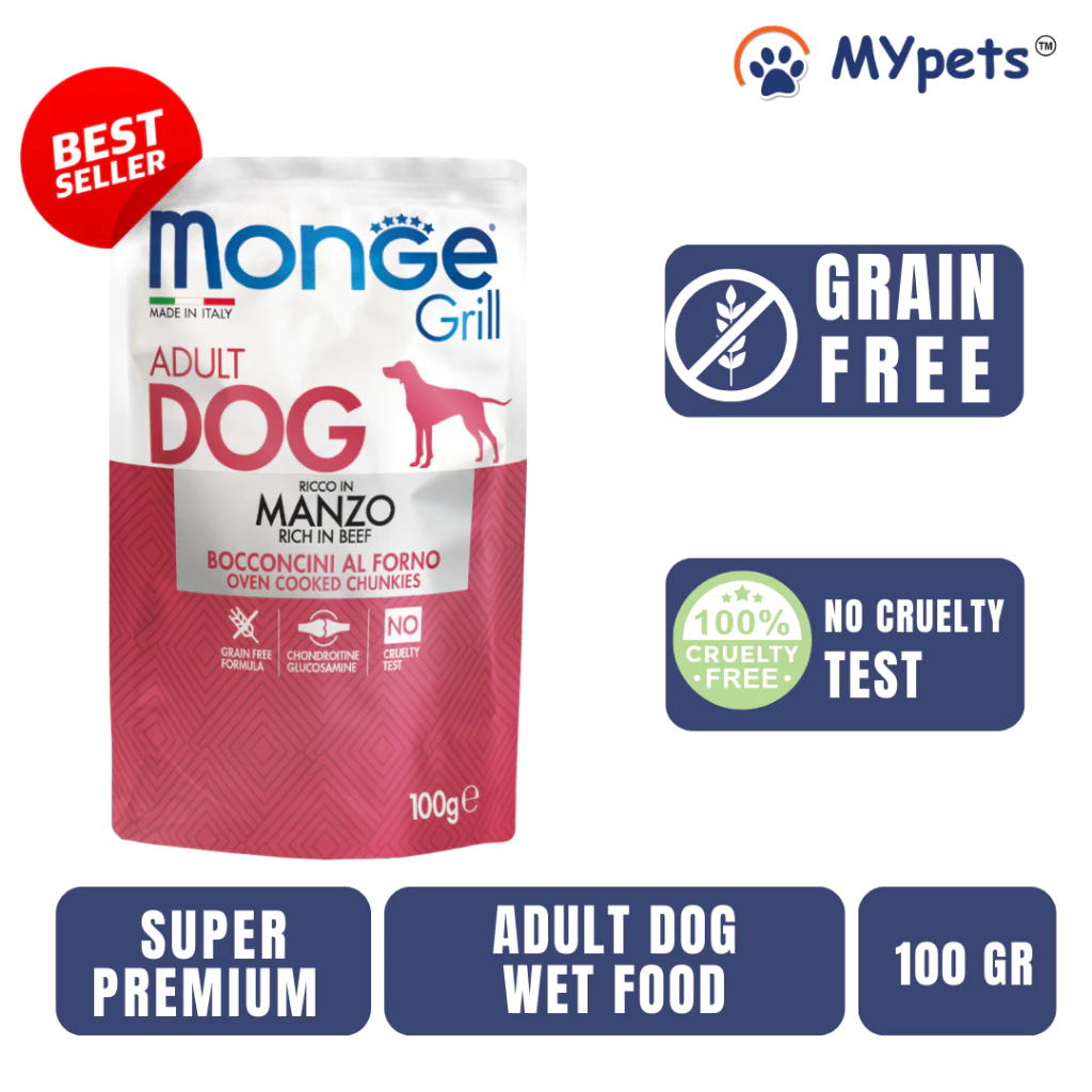 Makanan Anjing Basah Monge Grill Pouch Dog Wet Food 100 Gr Bergizi Sehat Import Murah (MDN)