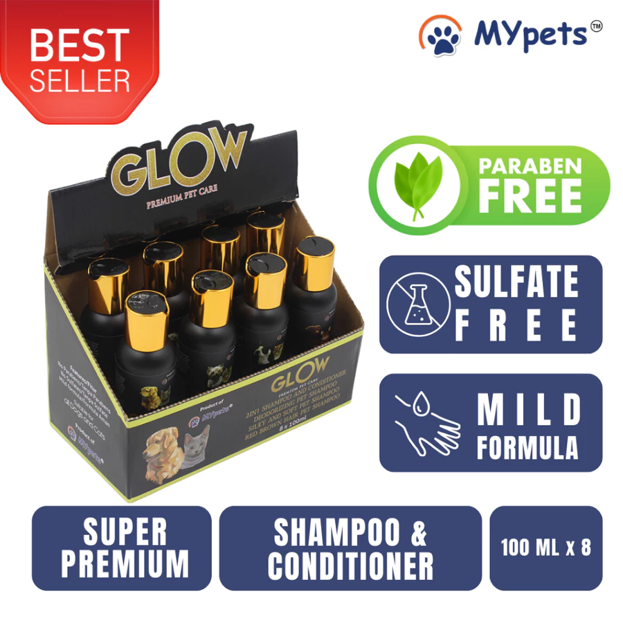 Shampoo Anjing dan Kucing Glow Premium 100ml x 8 pcs - for Grooming Shampoo Hewan Murah Bulu Rambut