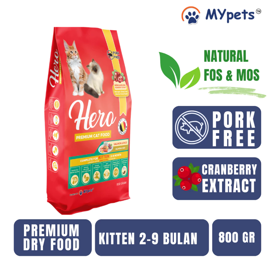 Hero cat kitten salmon & rice | dry food | makanan kucing 800 gr